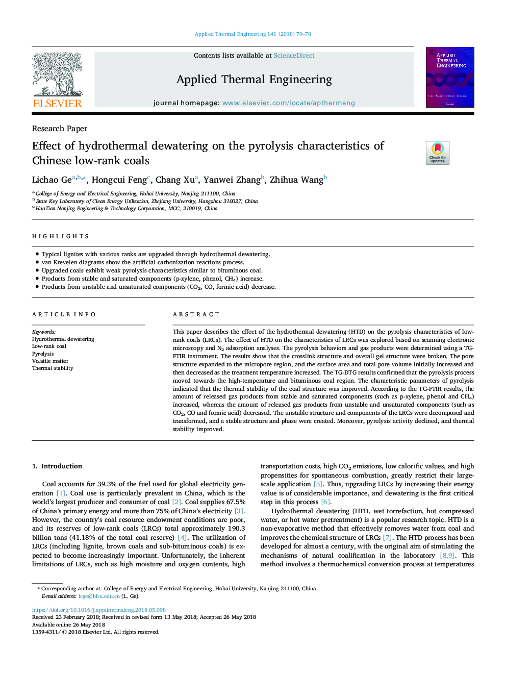 Effect of hydrothermal dewatering on the pyrolysis characteristics of Chinese low-rank coals