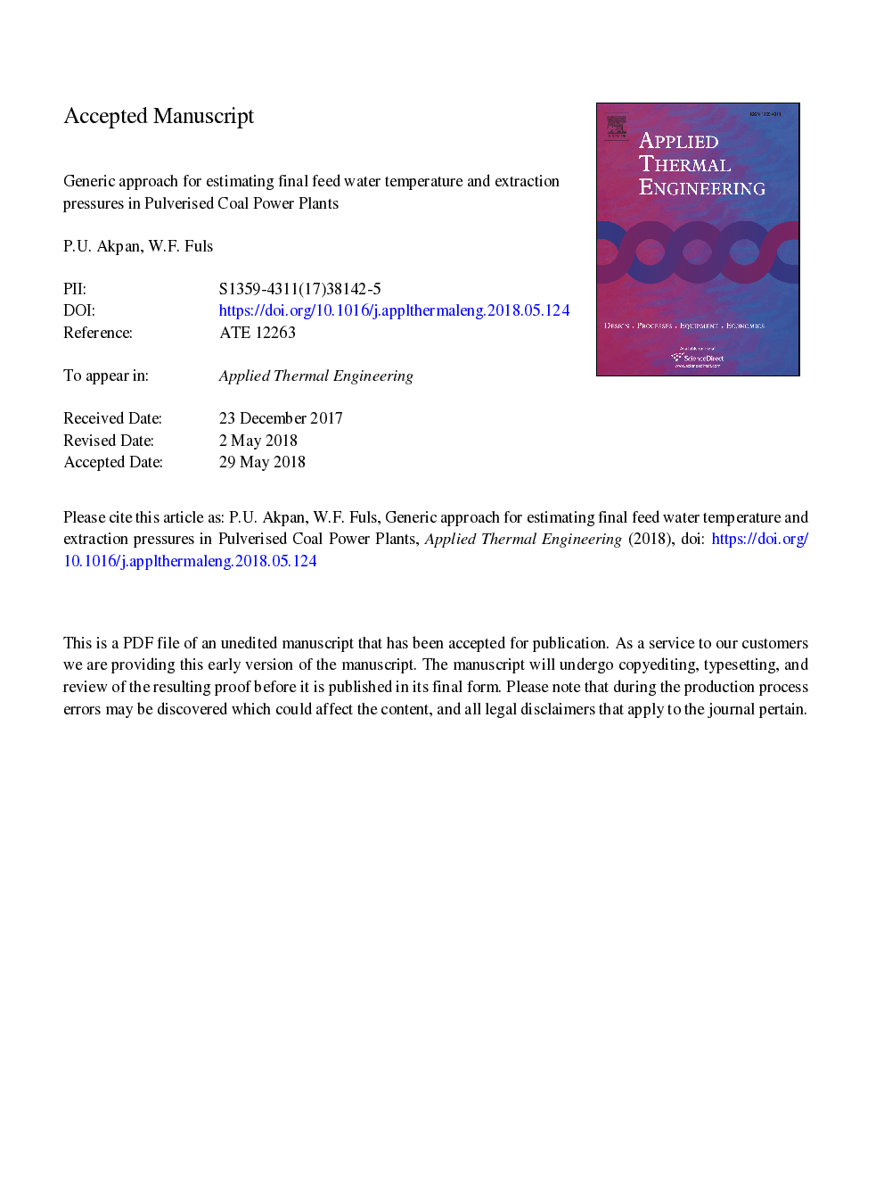Generic approach for estimating final feed water temperature and extraction pressures in pulverised coal power plants