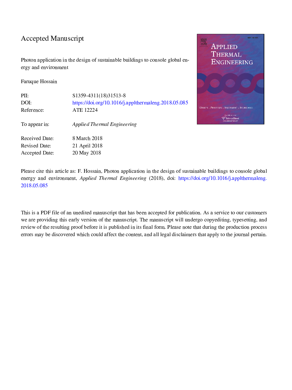 Photon application in the design of sustainable buildings to console global energy and environment