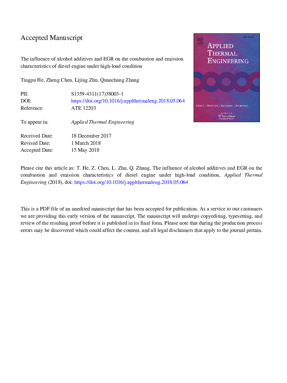 The influence of alcohol additives and EGR on the combustion and emission characteristics of diesel engine under high-load condition