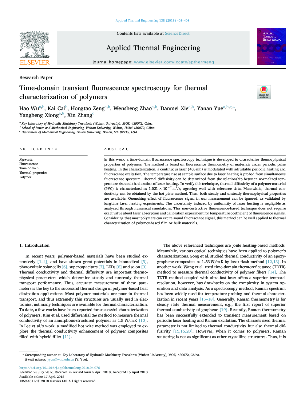 Time-domain transient fluorescence spectroscopy for thermal characterization of polymers