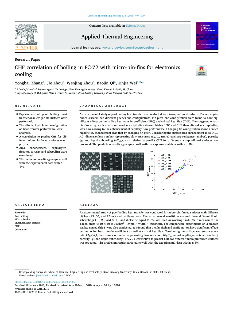 CHF correlation of boiling in FC-72 with micro-pin-fins for electronics cooling