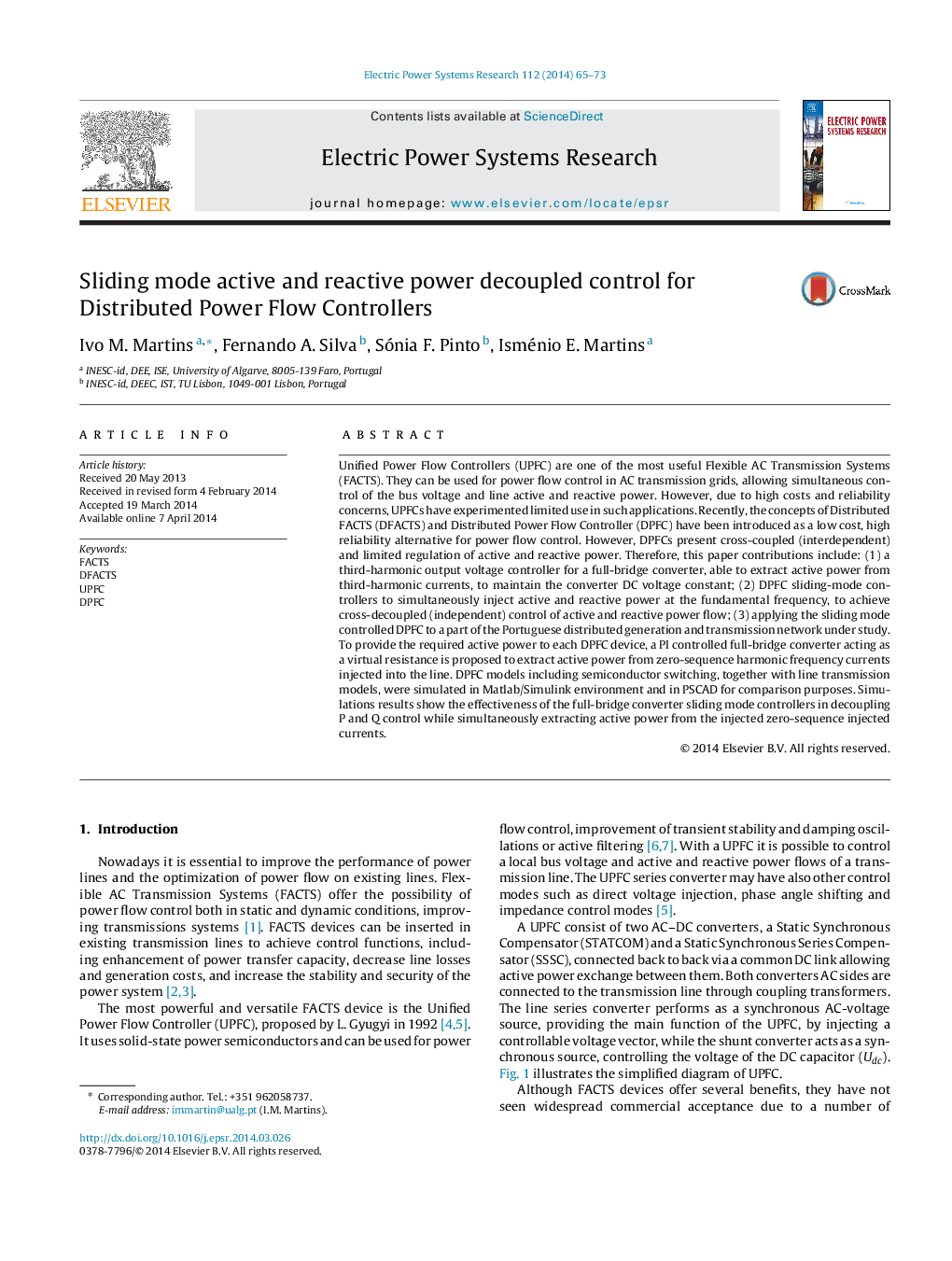 Sliding mode active and reactive power decoupled control for Distributed Power Flow Controllers