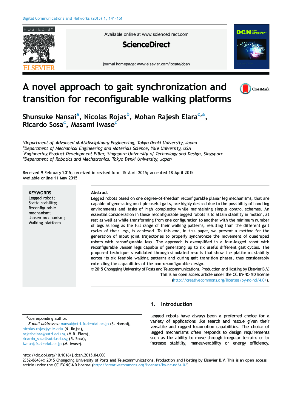 A novel approach to gait synchronization and transition for reconfigurable walking platforms