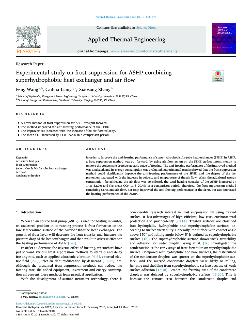 Experimental study on frost suppression for ASHP combining superhydrophobic heat exchanger and air flow