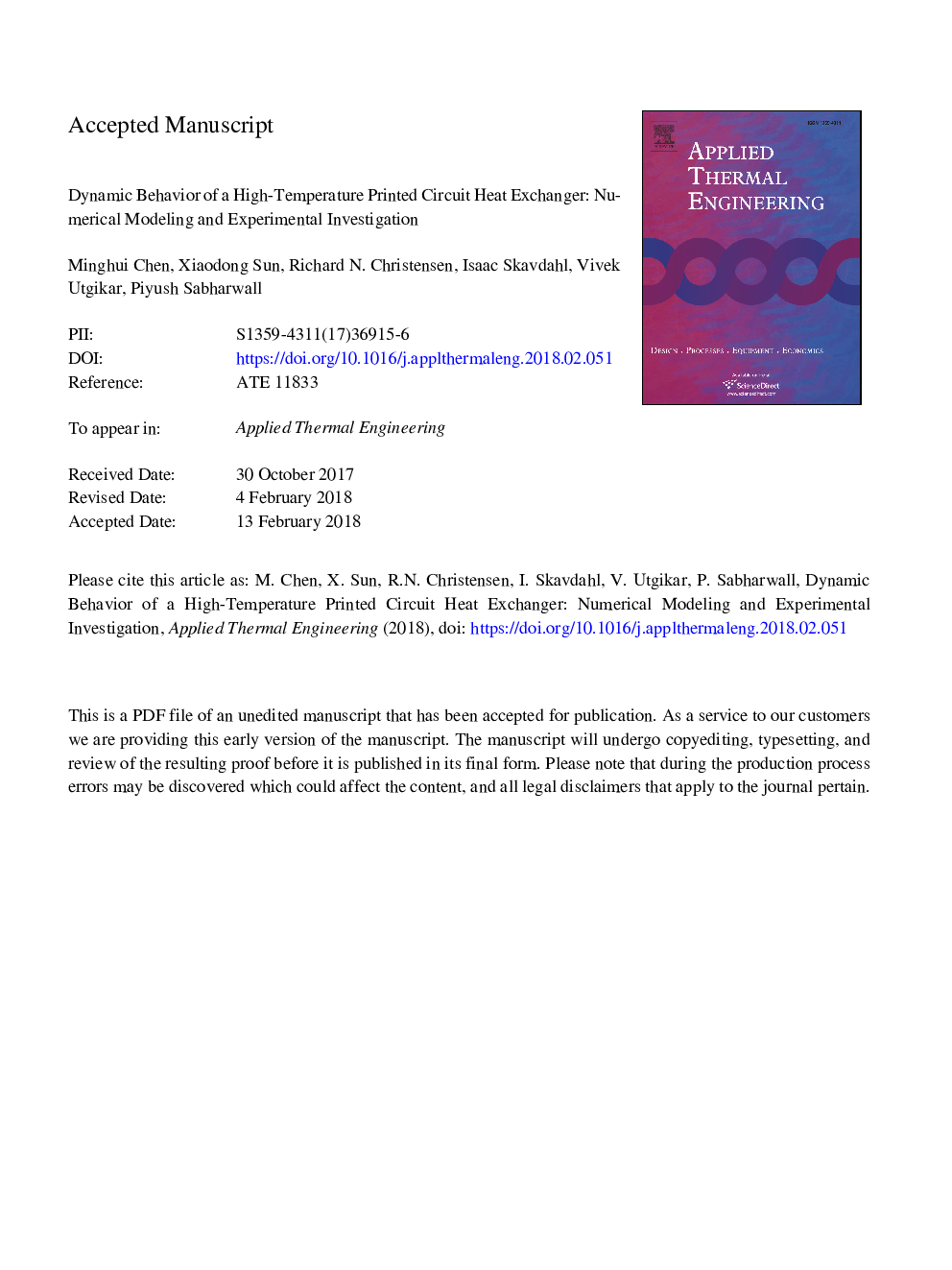 Dynamic behavior of a high-temperature printed circuit heat exchanger: Numerical modeling and experimental investigation