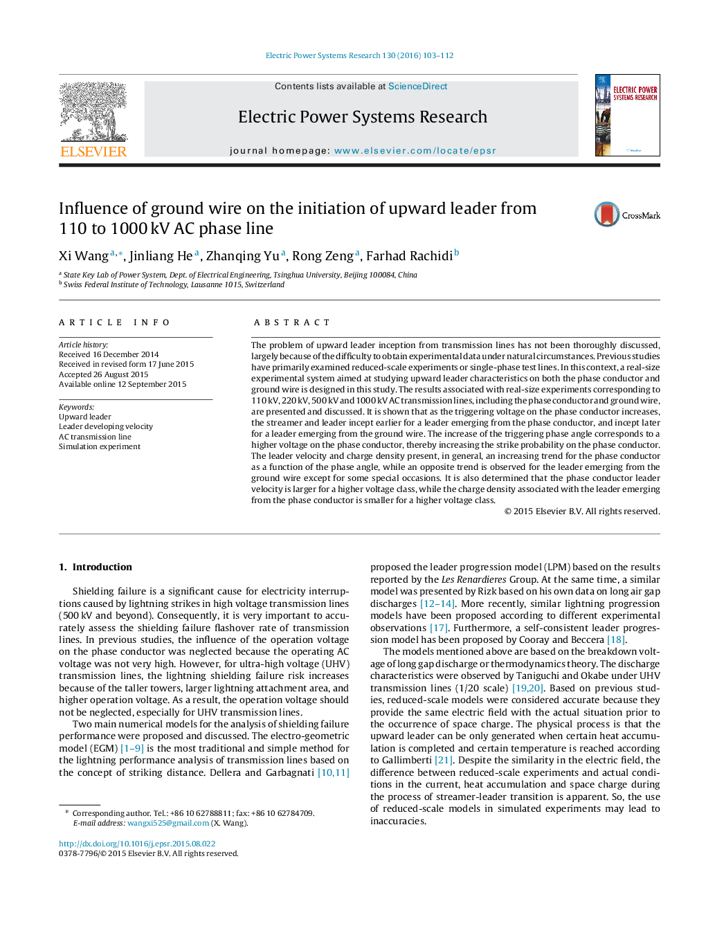 Influence of ground wire on the initiation of upward leader from 110 to 1000 kV AC phase line