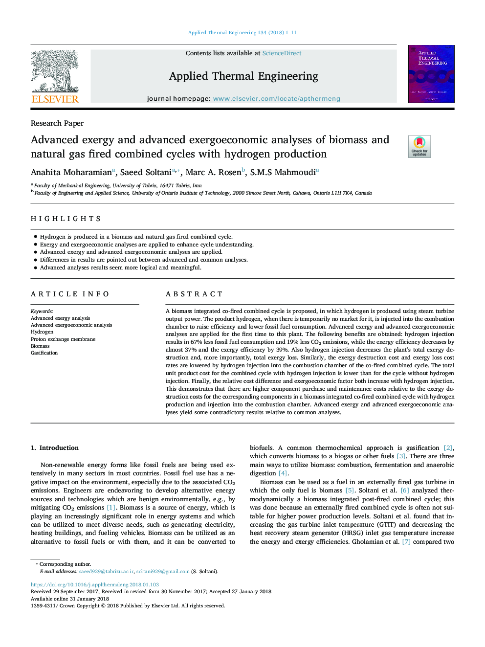 Advanced exergy and advanced exergoeconomic analyses of biomass and natural gas fired combined cycles with hydrogen production