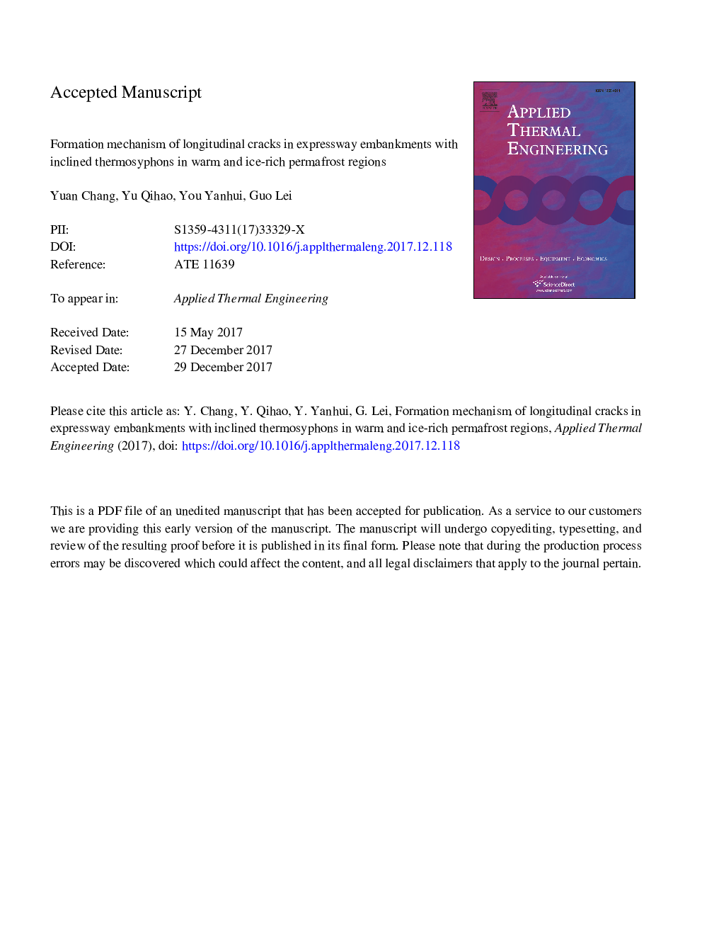 Formation mechanism of longitudinal cracks in expressway embankments with inclined thermosyphons in warm and ice-rich permafrost regions