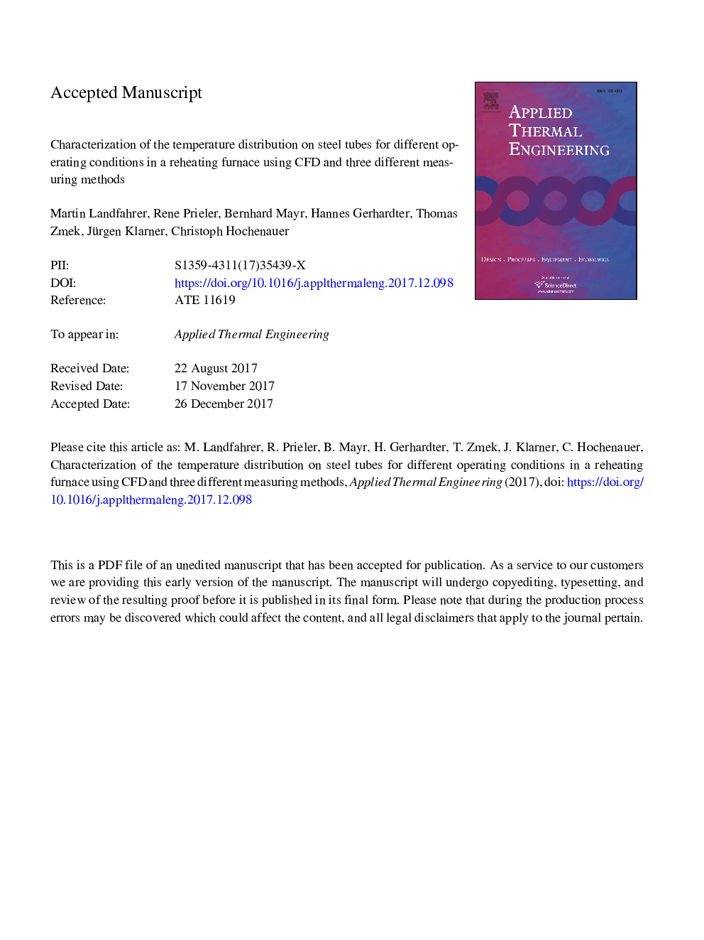 Characterization of the temperature distribution on steel tubes for different operating conditions in a reheating furnace using CFD and three different measuring methods