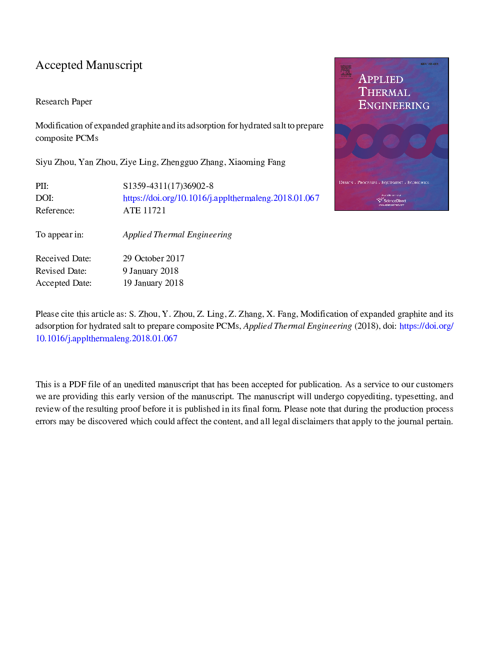 Modification of expanded graphite and its adsorption for hydrated salt to prepare composite PCMs