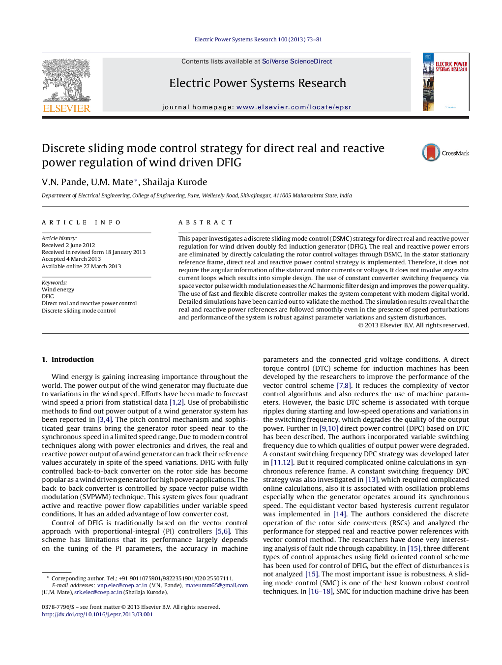 Discrete sliding mode control strategy for direct real and reactive power regulation of wind driven DFIG