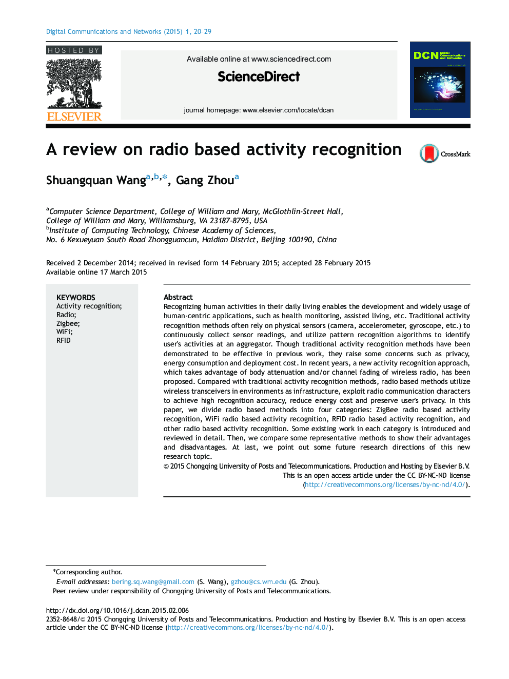 A review on radio based activity recognition 