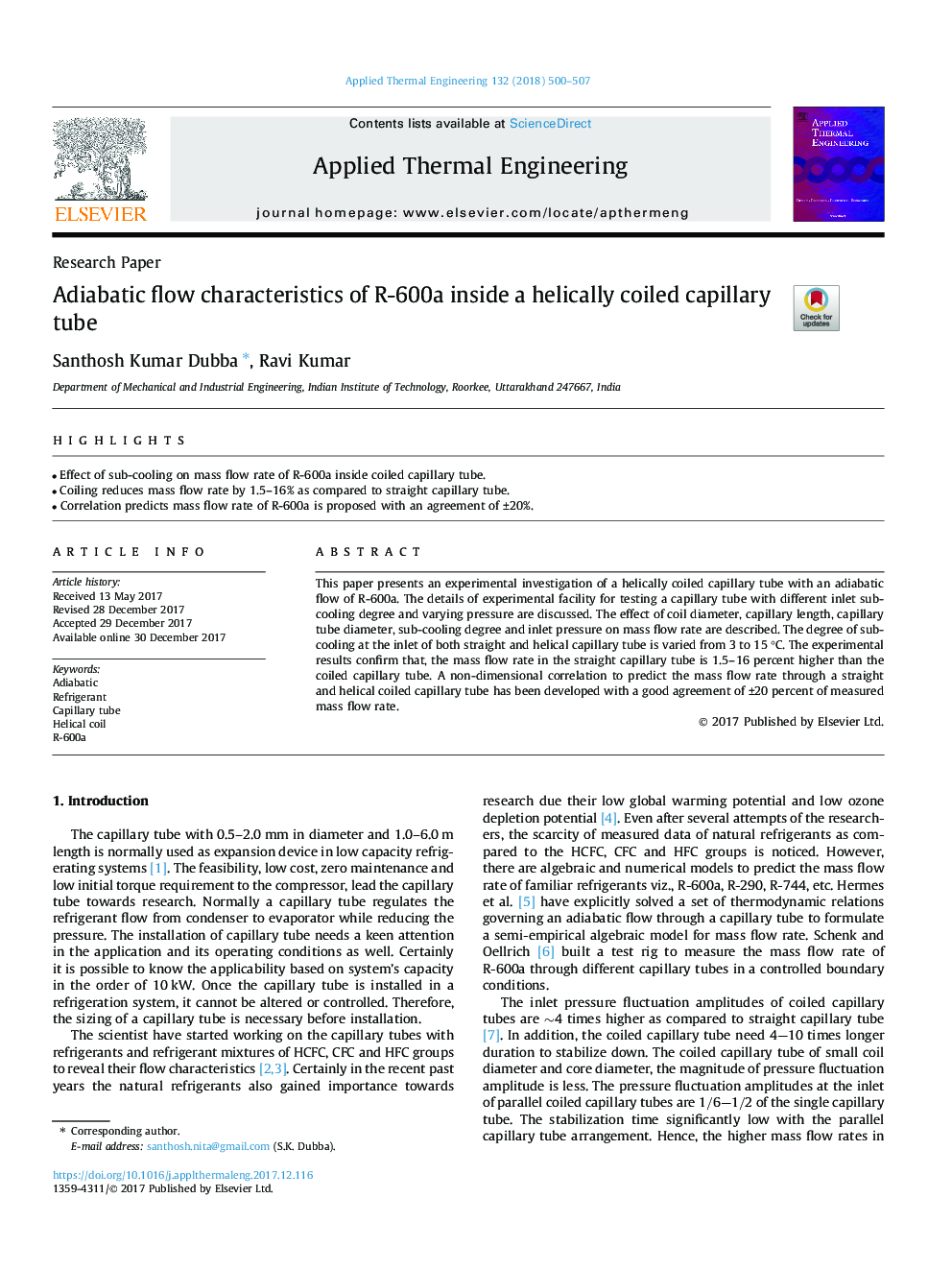 Adiabatic flow characteristics of R-600a inside a helically coiled capillary tube