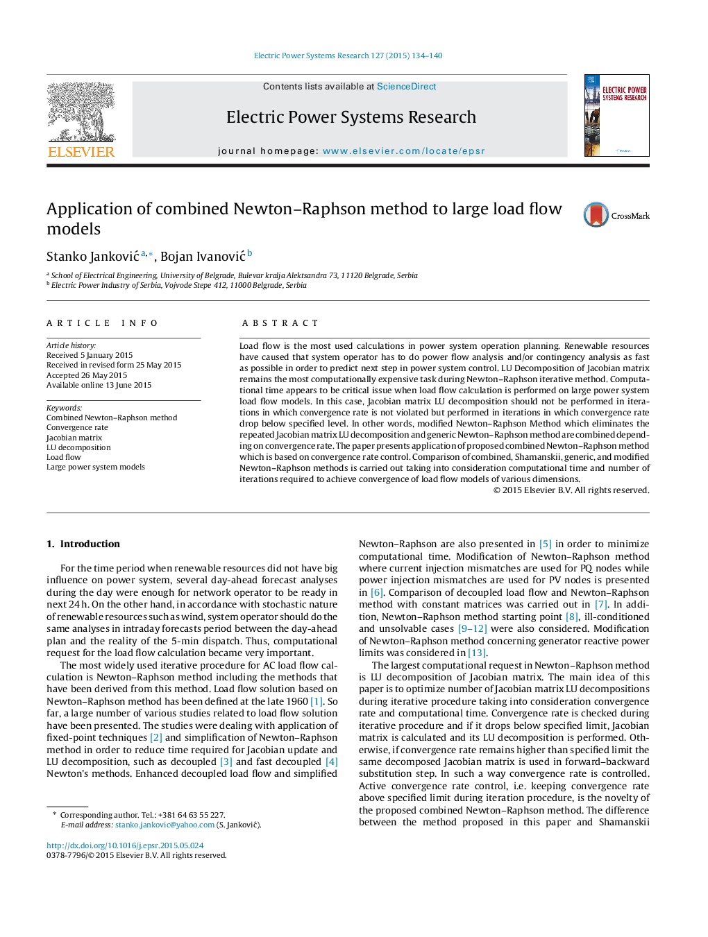 Application of combined Newton–Raphson method to large load flow models