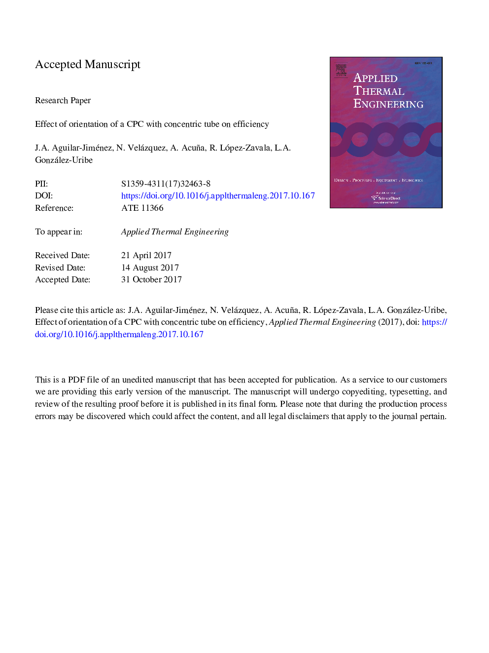 Effect of orientation of a CPC with concentric tube on efficiency