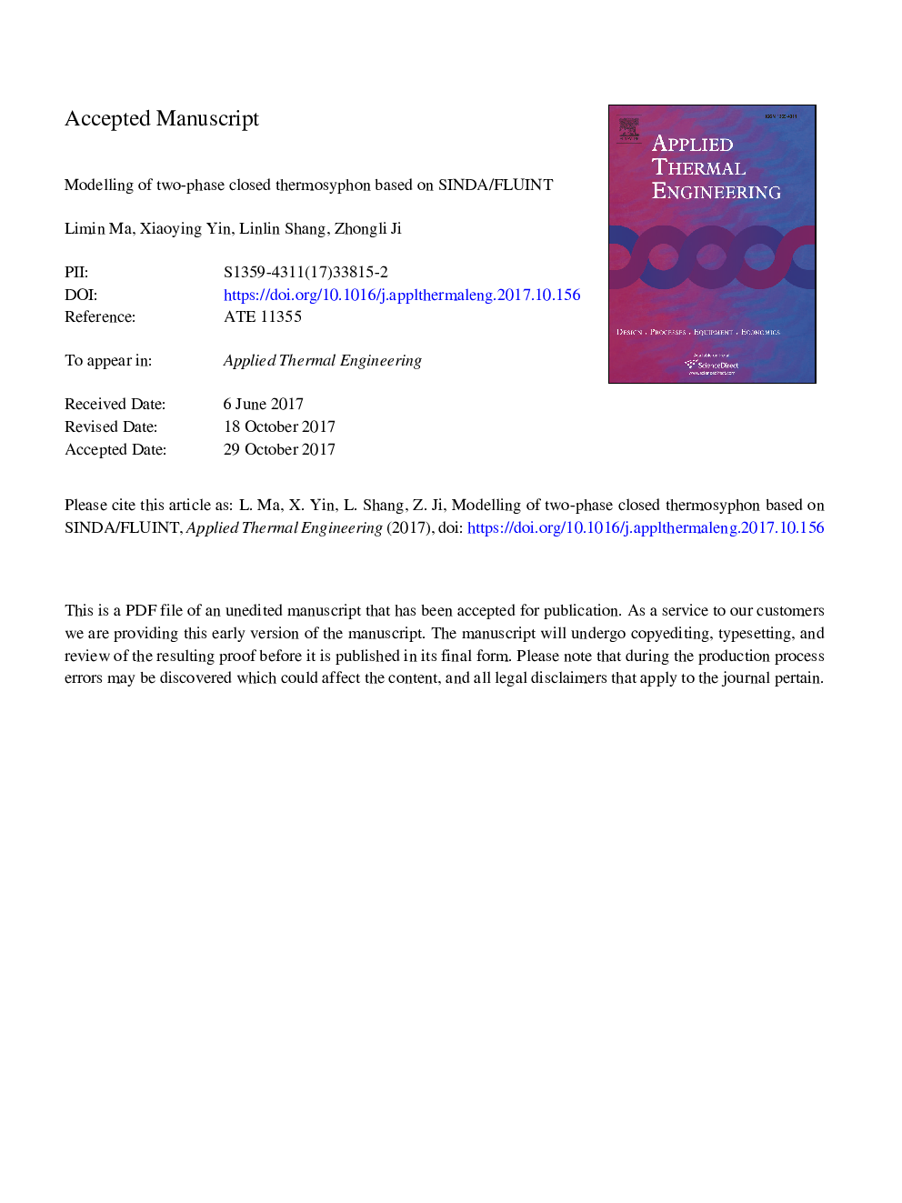 Modelling of two-phase closed thermosyphon based on SINDA/FLUINT