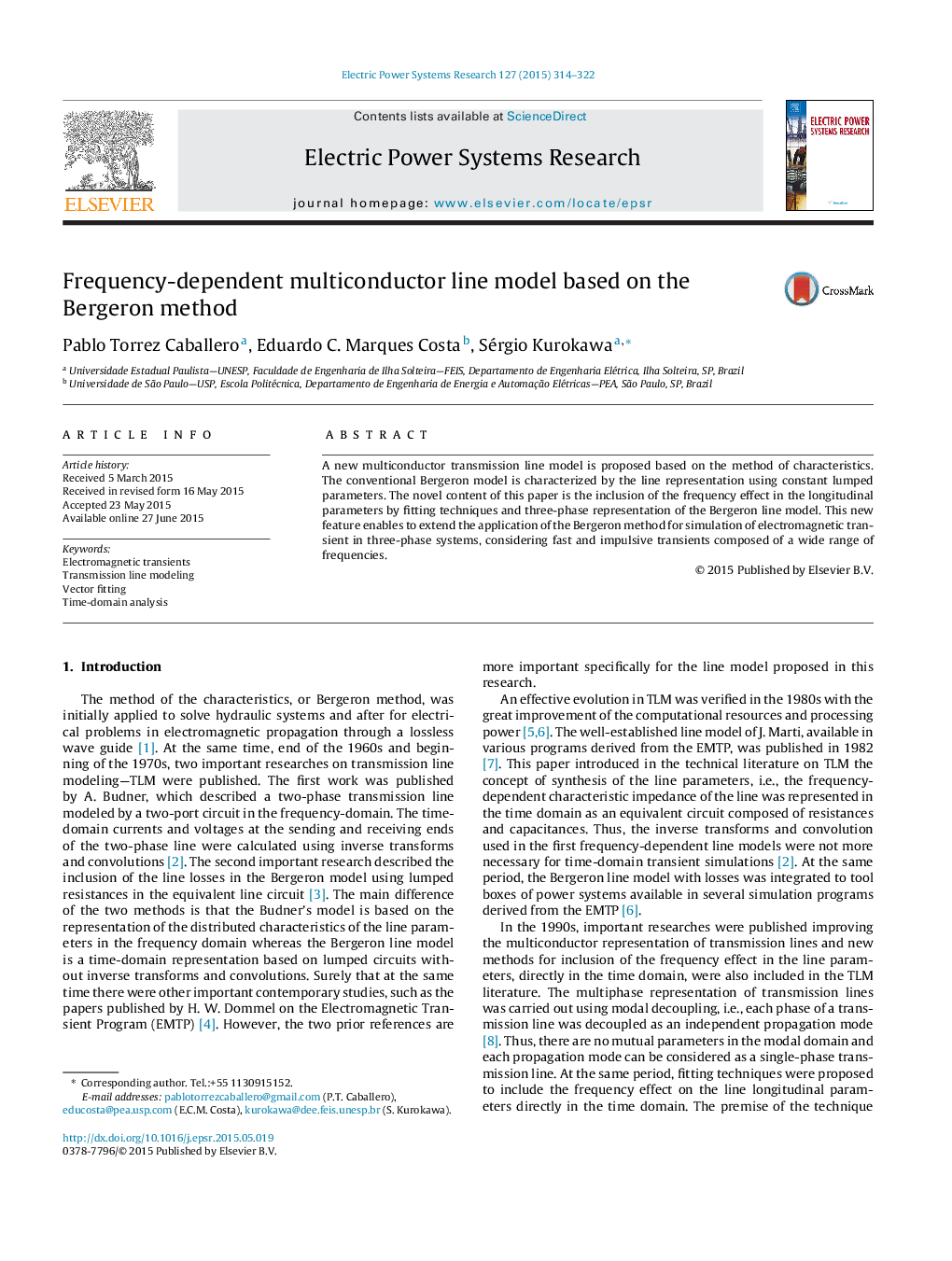 Frequency-dependent multiconductor line model based on the Bergeron method