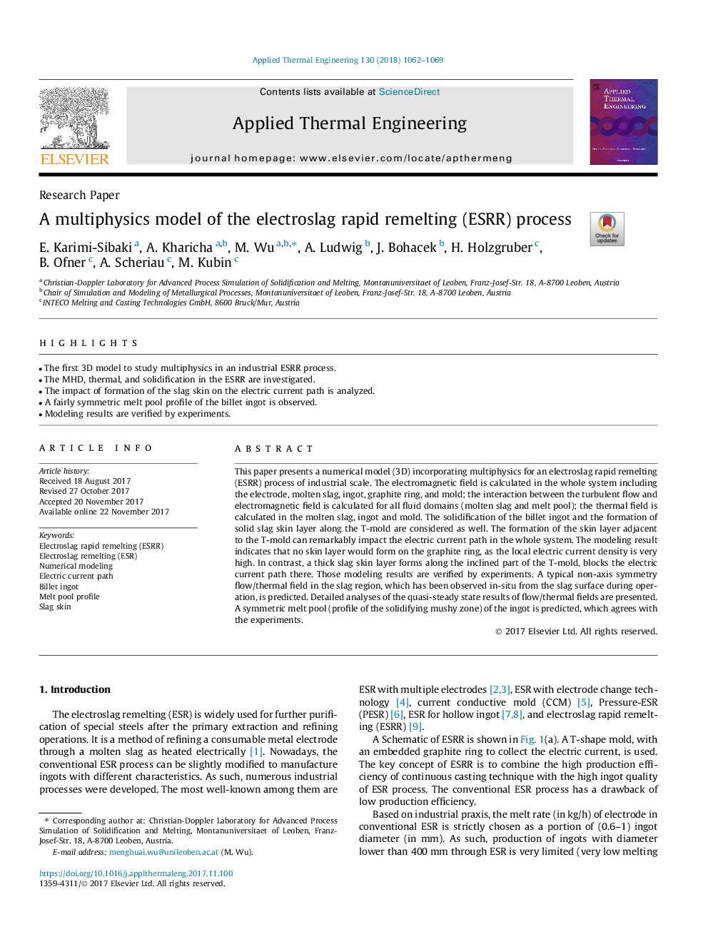 A multiphysics model of the electroslag rapid remelting (ESRR) process