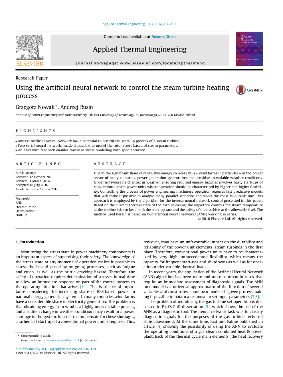 Using the artificial neural network to control the steam turbine heating process