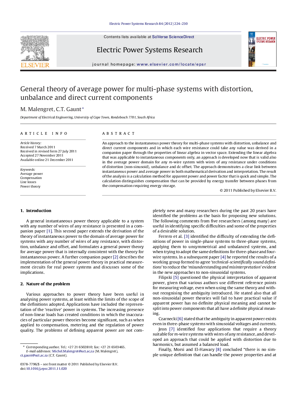 General theory of average power for multi-phase systems with distortion, unbalance and direct current components