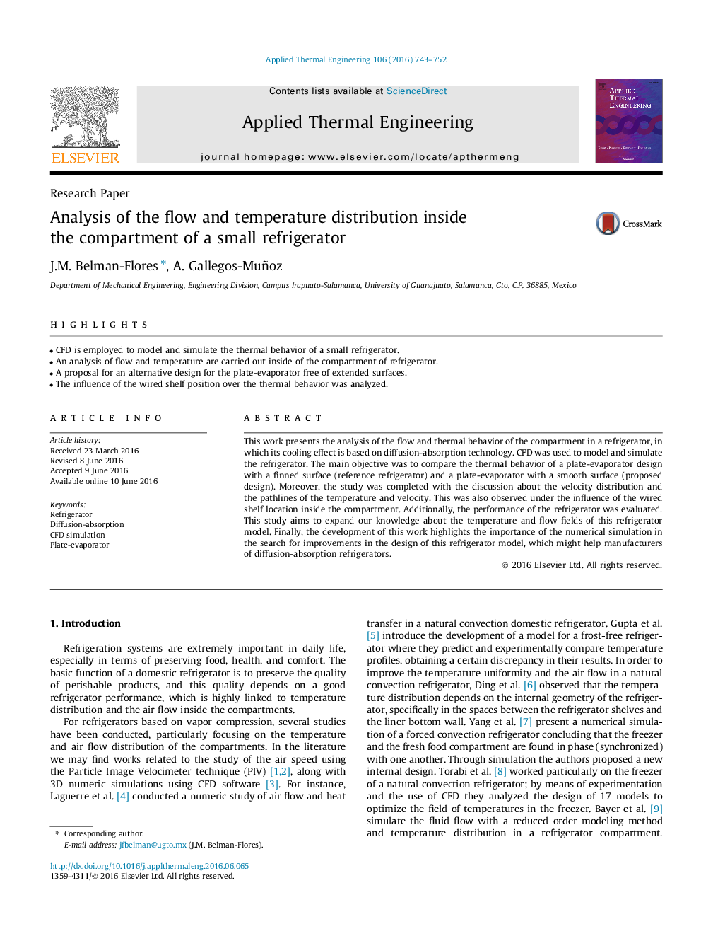 Analysis of the flow and temperature distribution inside the compartment of a small refrigerator