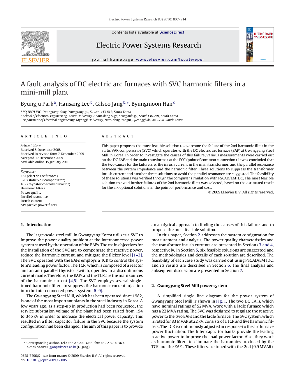 A fault analysis of DC electric arc furnaces with SVC harmonic filters in a mini-mill plant