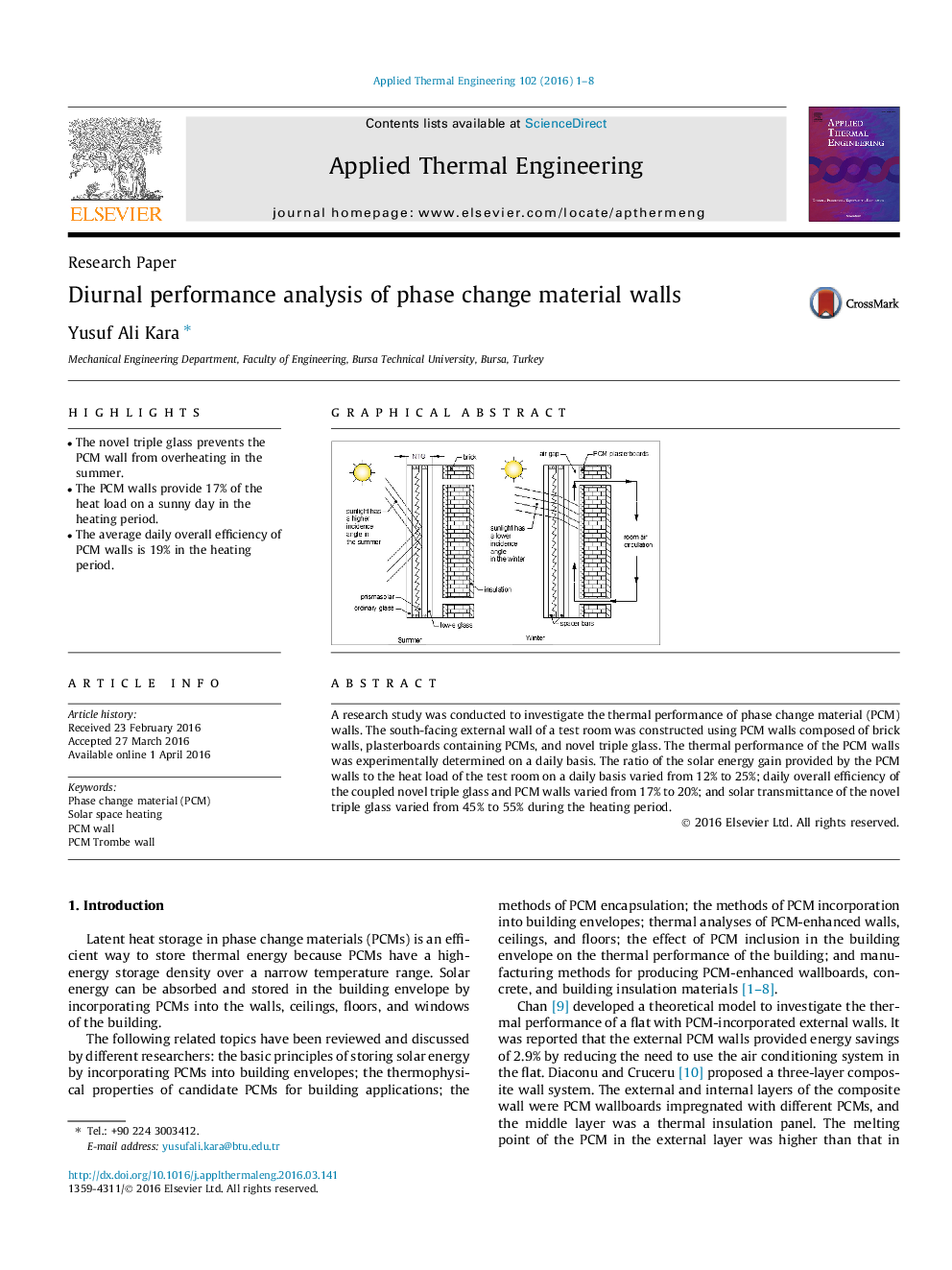 Diurnal performance analysis of phase change material walls