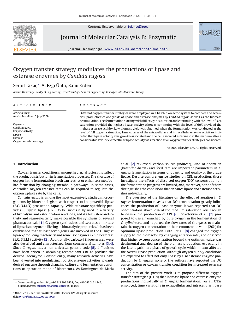 Oxygen transfer strategy modulates the productions of lipase and esterase enzymes by Candida rugosa