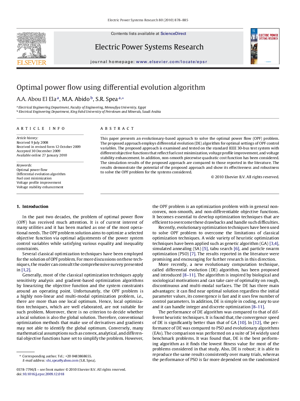 Optimal power flow using differential evolution algorithm