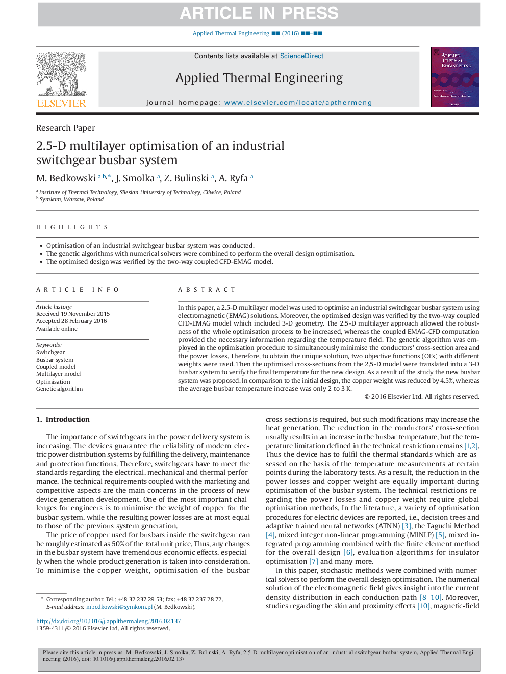 2.5-D multilayer optimisation of an industrial switchgear busbar system