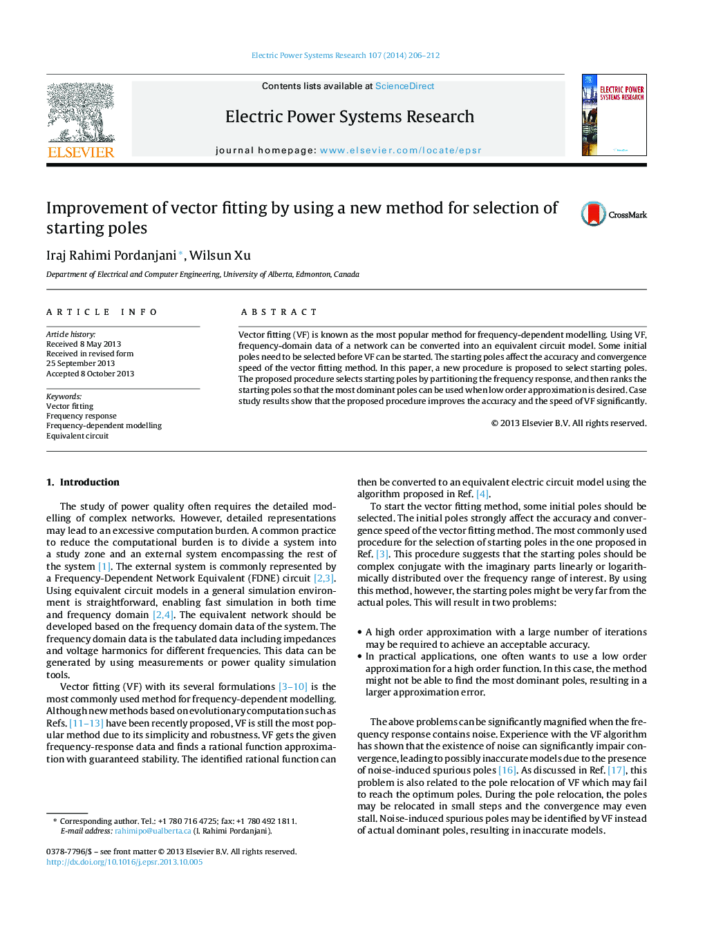 Improvement of vector fitting by using a new method for selection of starting poles