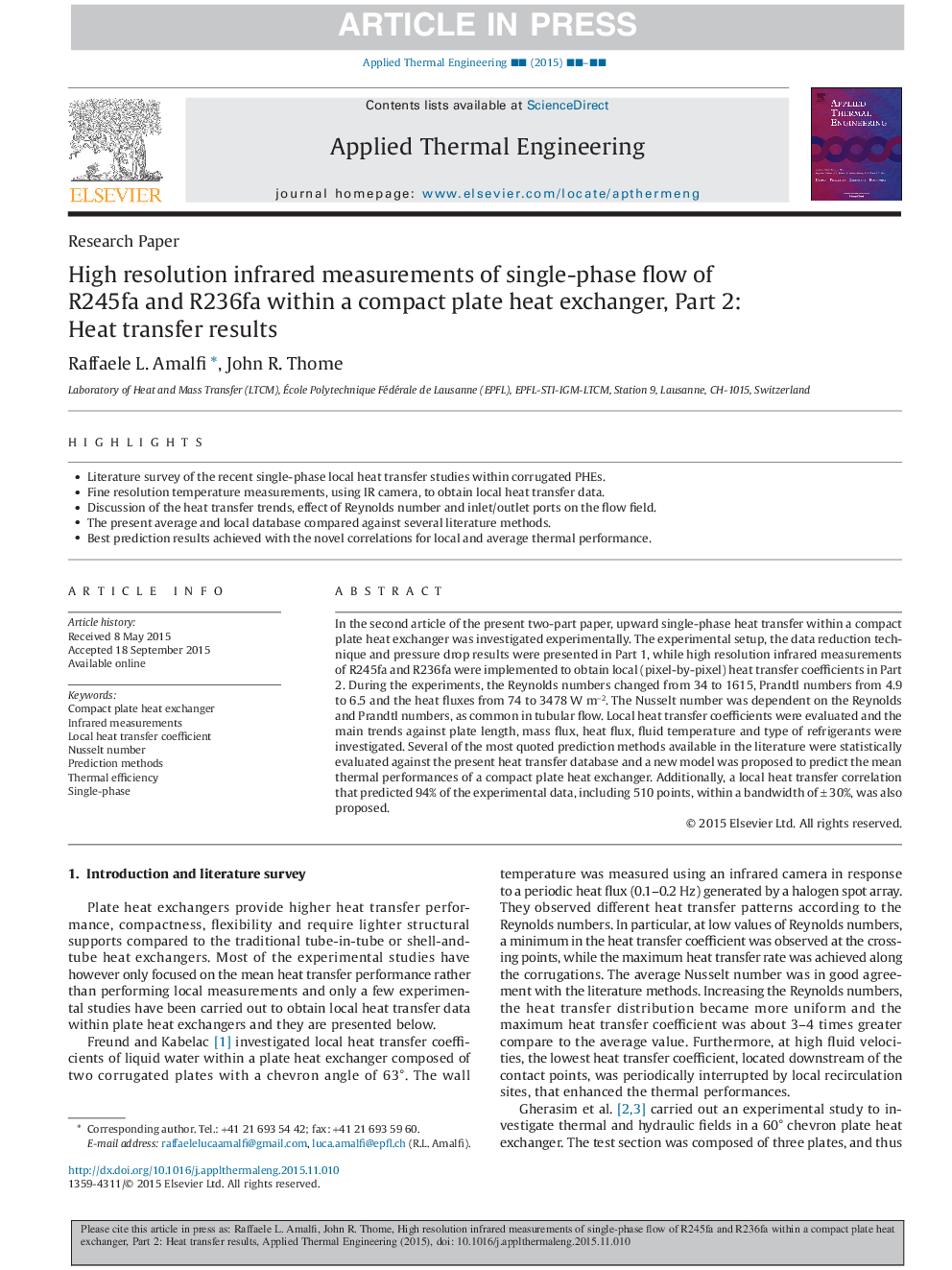 High resolution infrared measurements of single-phase flow of R245fa and R236fa within a compact plate heat exchanger, Part 2: Heat transfer results