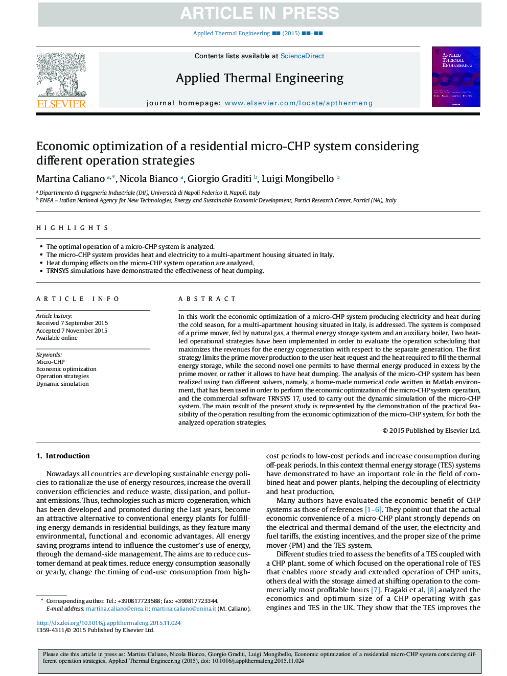 Economic optimization of a residential micro-CHP system considering different operation strategies