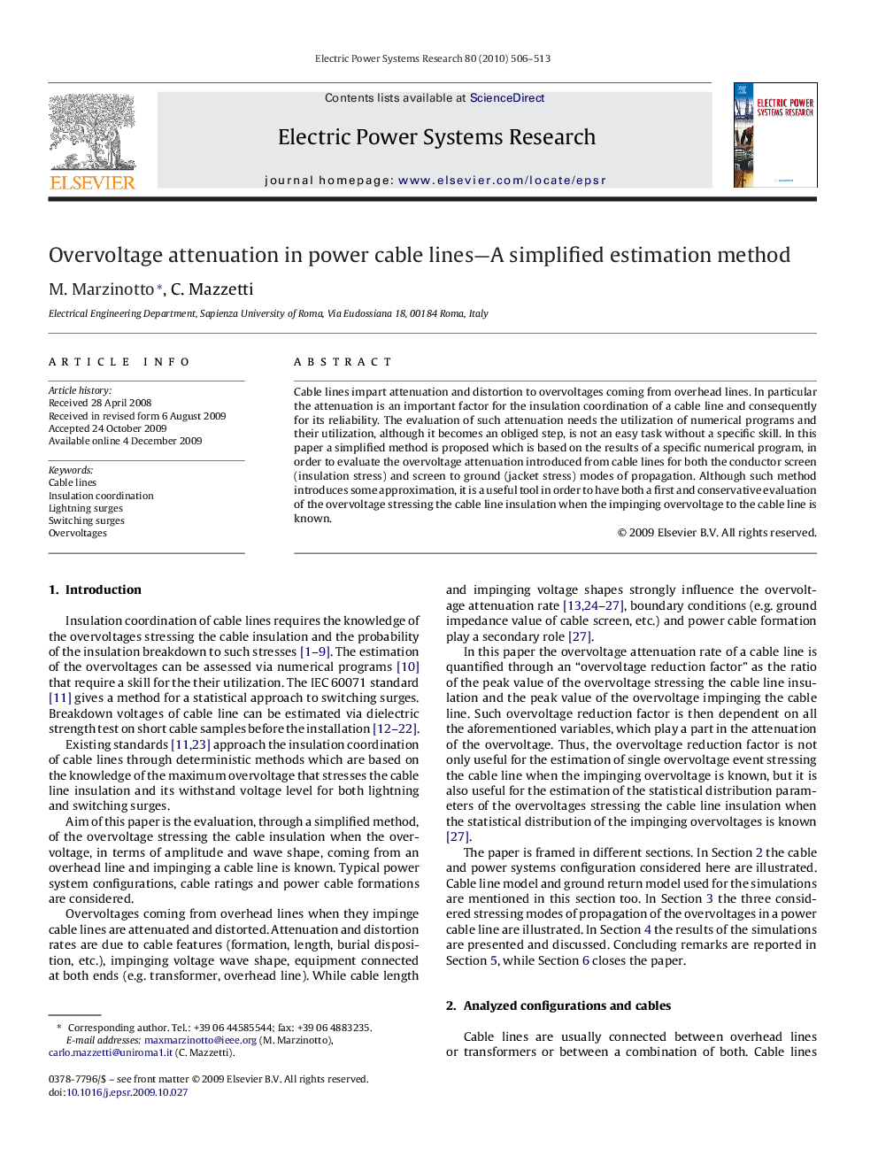 Overvoltage attenuation in power cable lines—A simplified estimation method