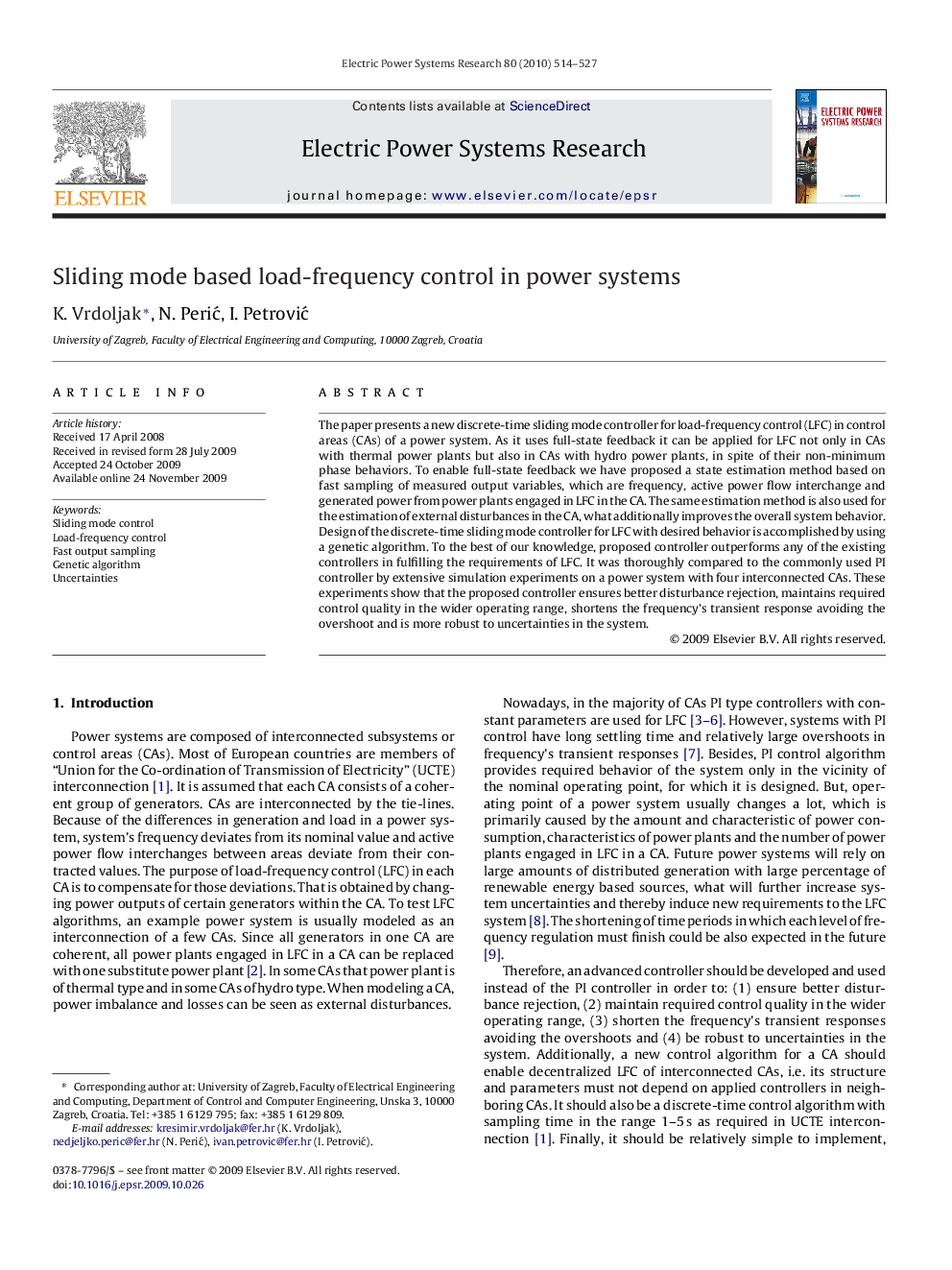 Sliding mode based load-frequency control in power systems