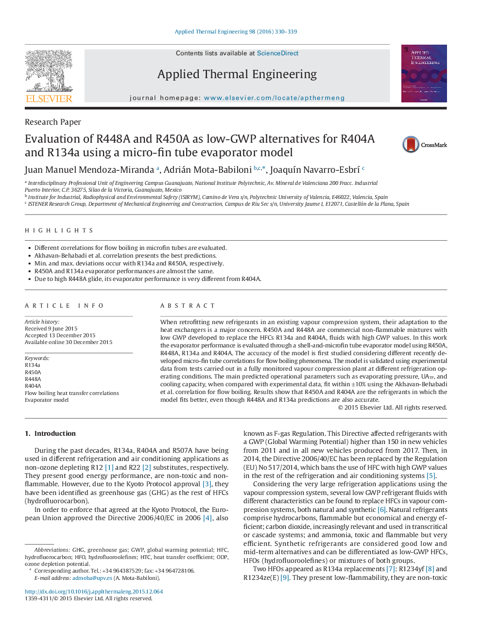 Evaluation of R448A and R450A as low-GWP alternatives for R404A and R134a using a micro-fin tube evaporator model