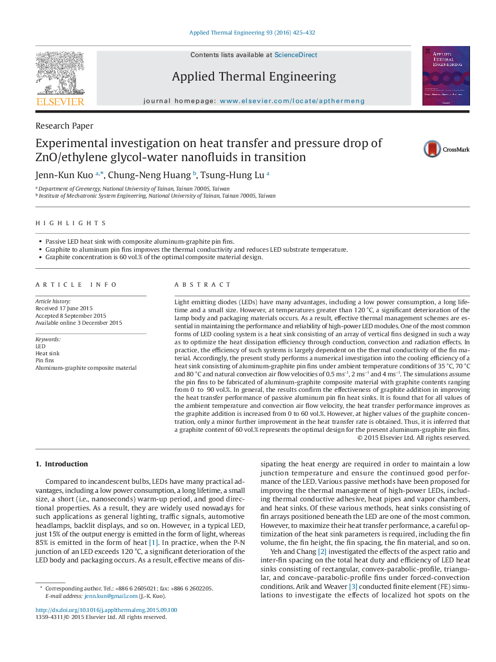 Experimental investigation on heat transfer and pressure drop of ZnO/ethylene glycol-water nanofluids in transition