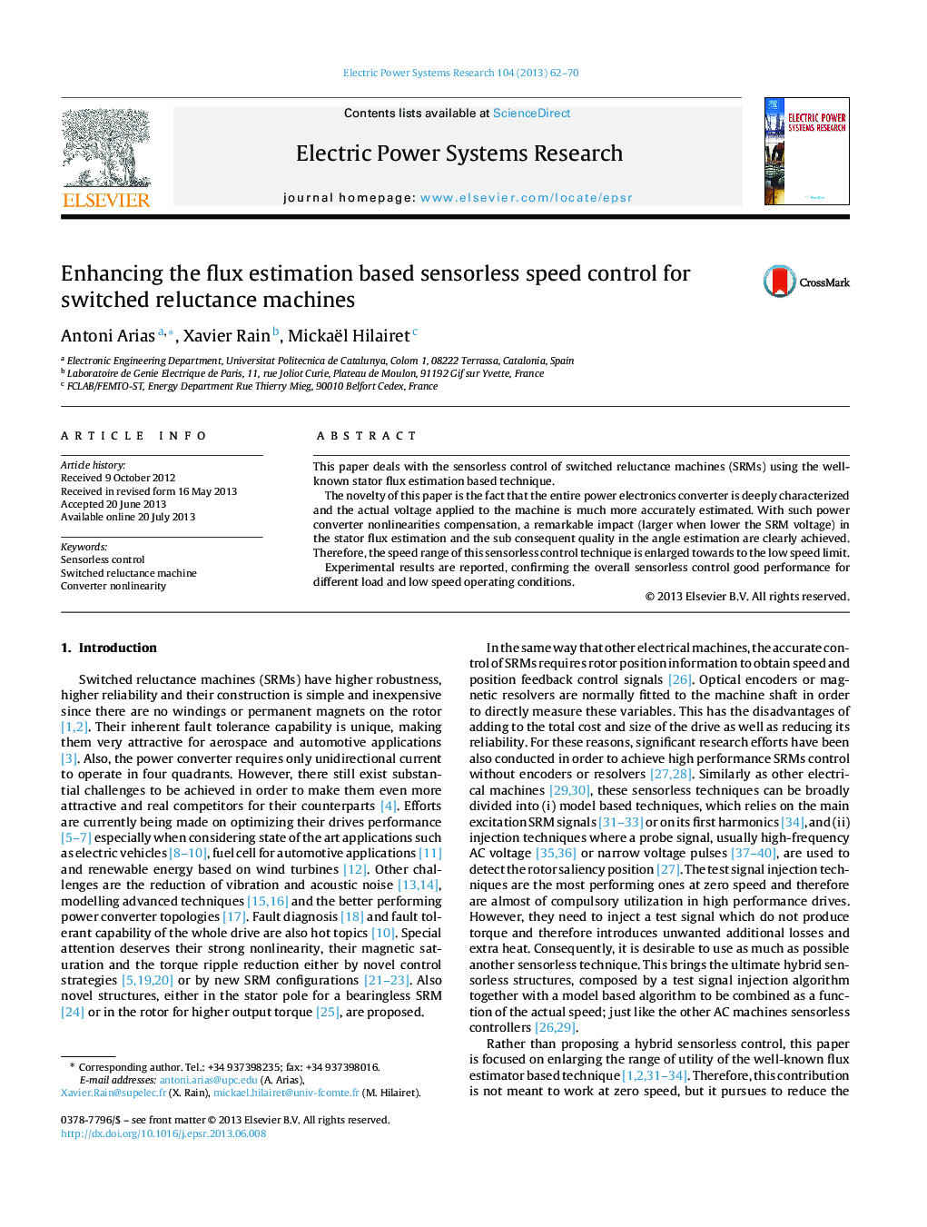 Enhancing the flux estimation based sensorless speed control for switched reluctance machines