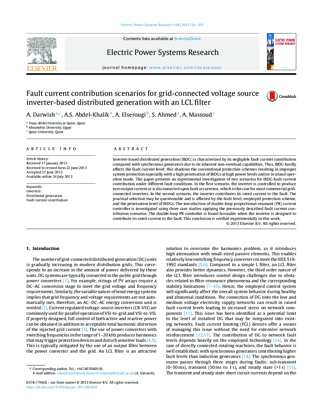 Fault current contribution scenarios for grid-connected voltage source inverter-based distributed generation with an LCL filter