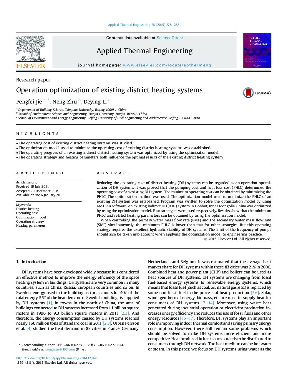 Operation optimization of existing district heating systems