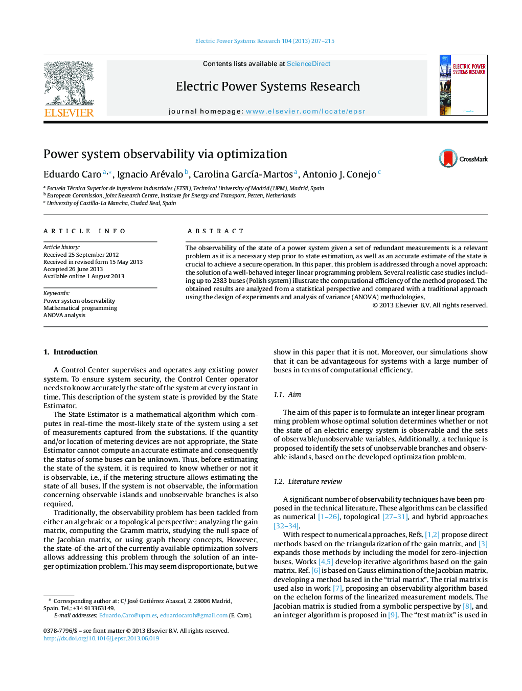 Power system observability via optimization