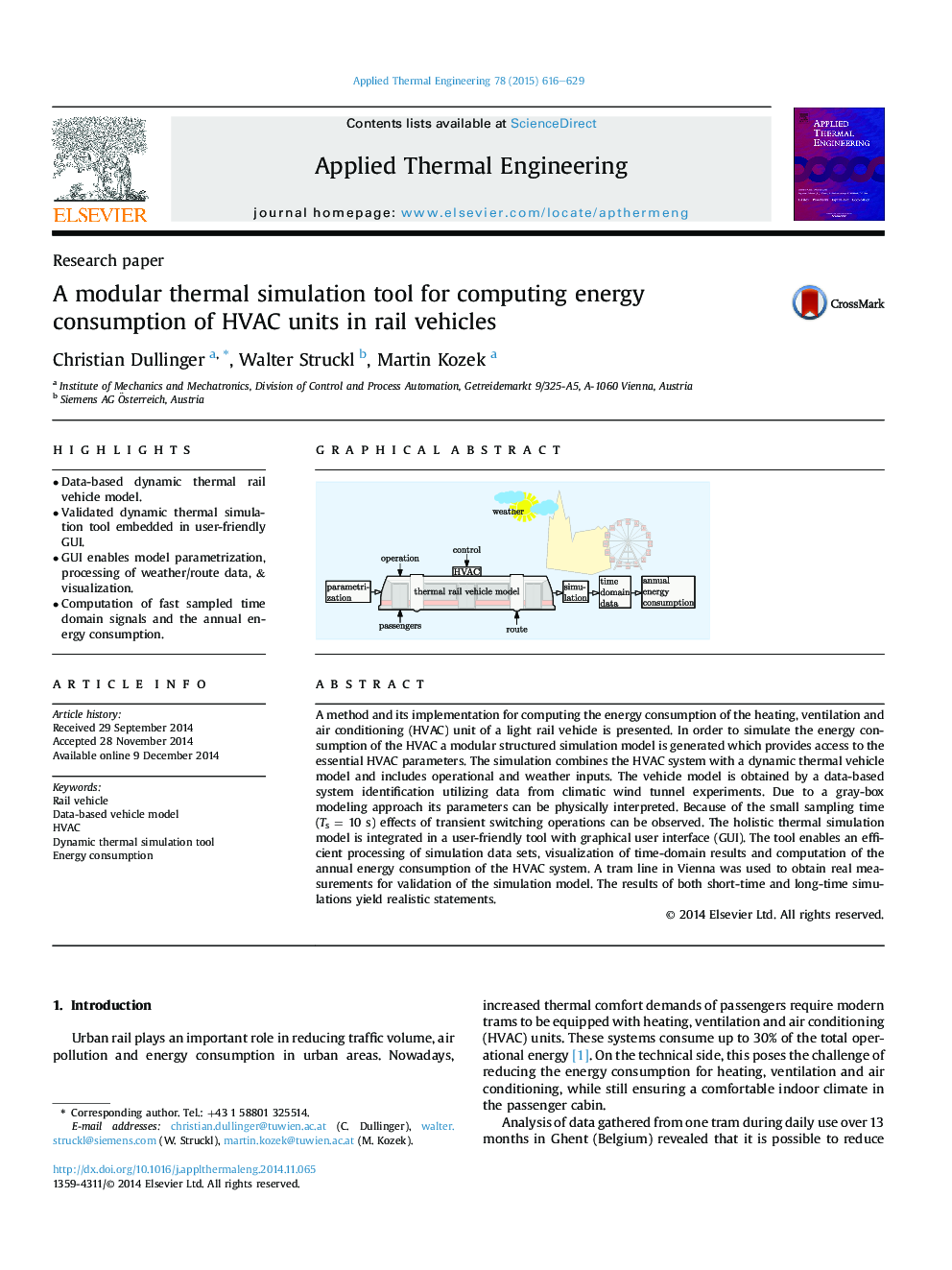 A modular thermal simulation tool for computing energy consumption of HVAC units in rail vehicles