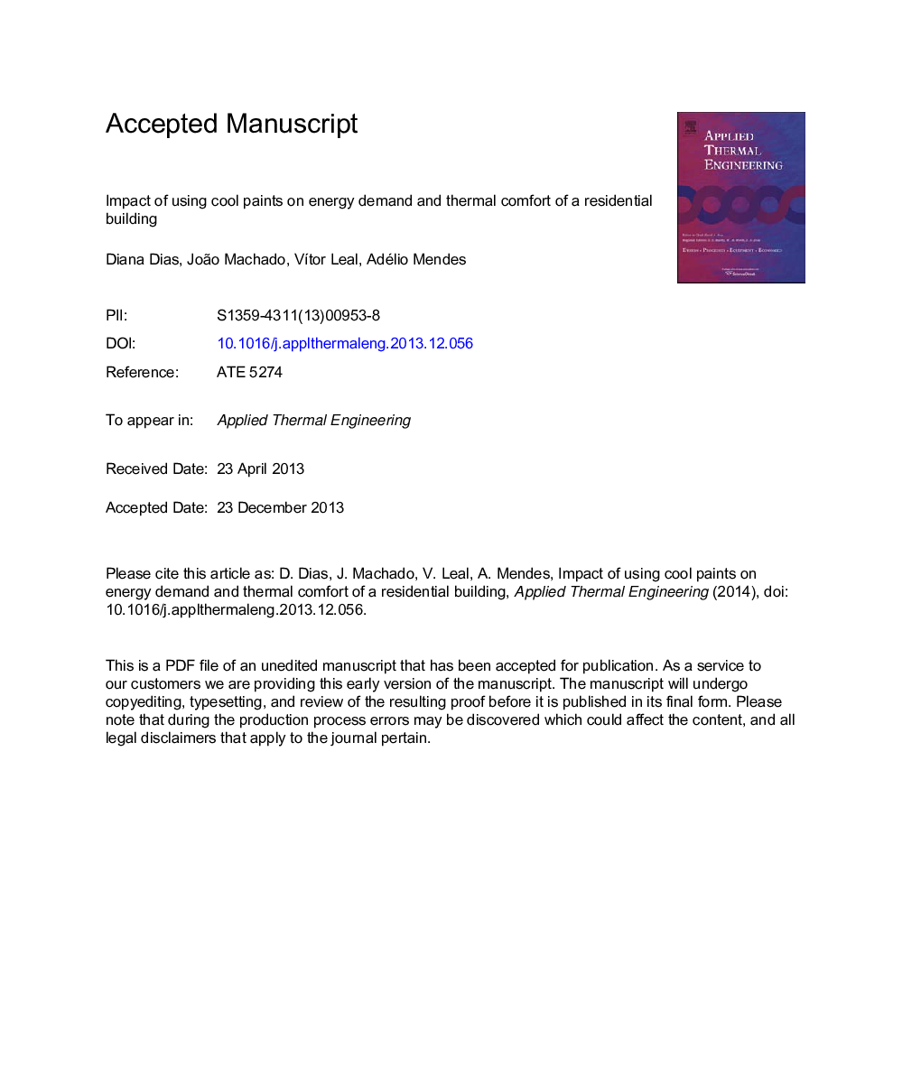 Impact of using cool paints on energy demand and thermal comfort ofÂ a residential building