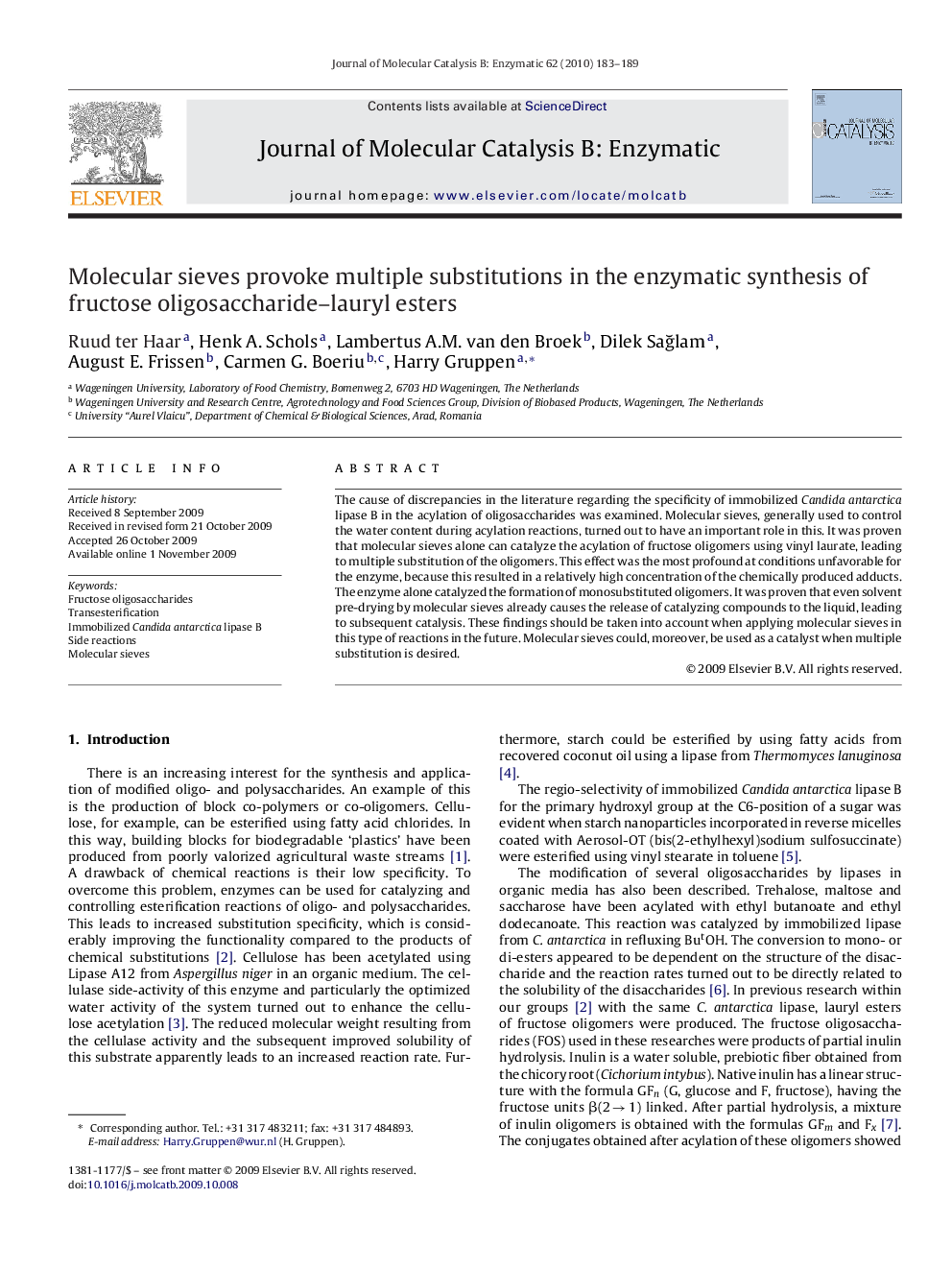 Molecular sieves provoke multiple substitutions in the enzymatic synthesis of fructose oligosaccharide–lauryl esters