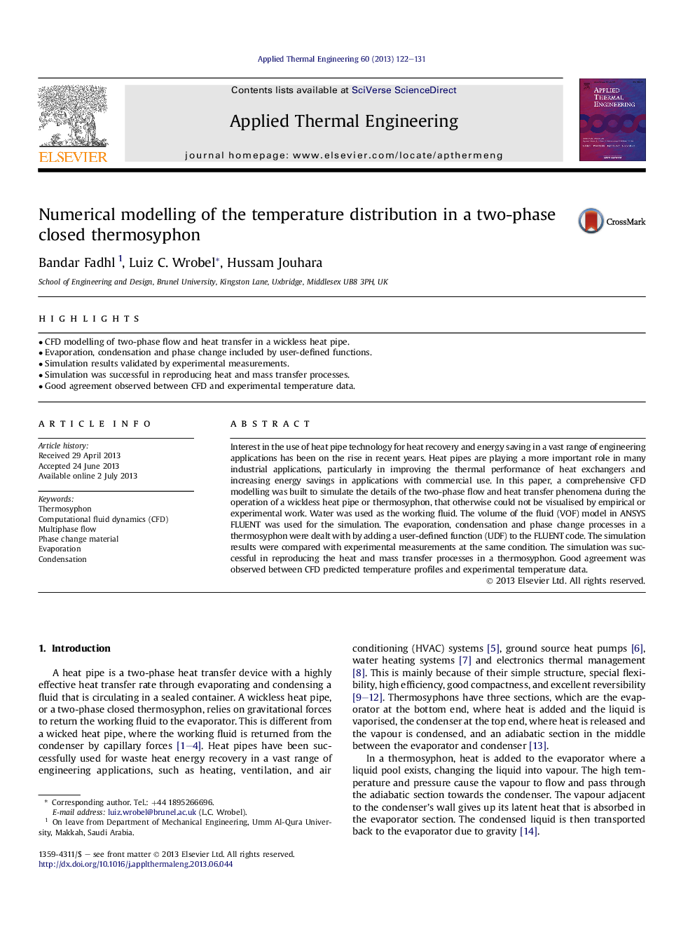 مدل سازی عددی توزیع دما در یک ترموسفون بسته دو مرحله ای 
