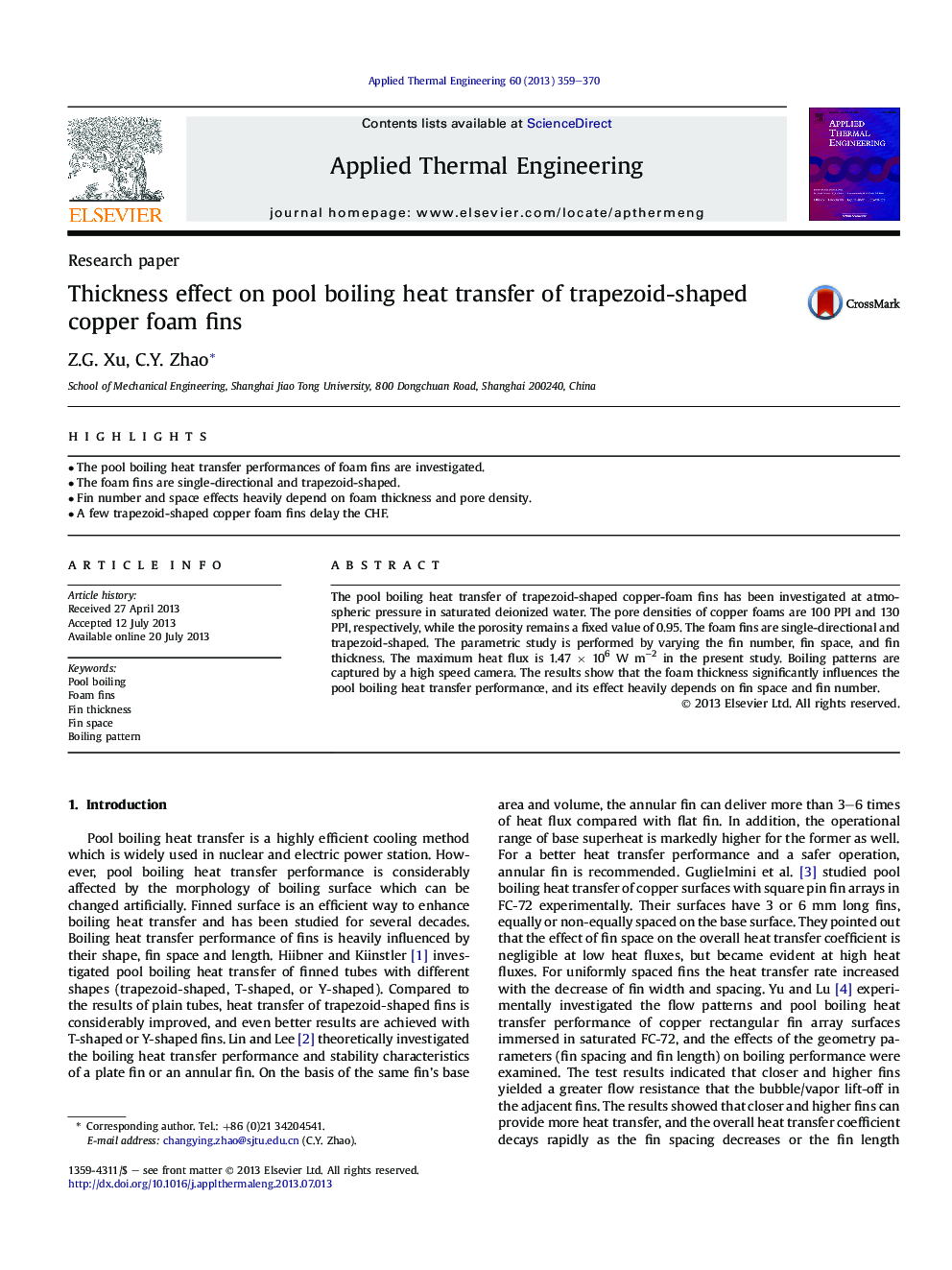 Thickness effect on pool boiling heat transfer of trapezoid-shaped copper foam fins