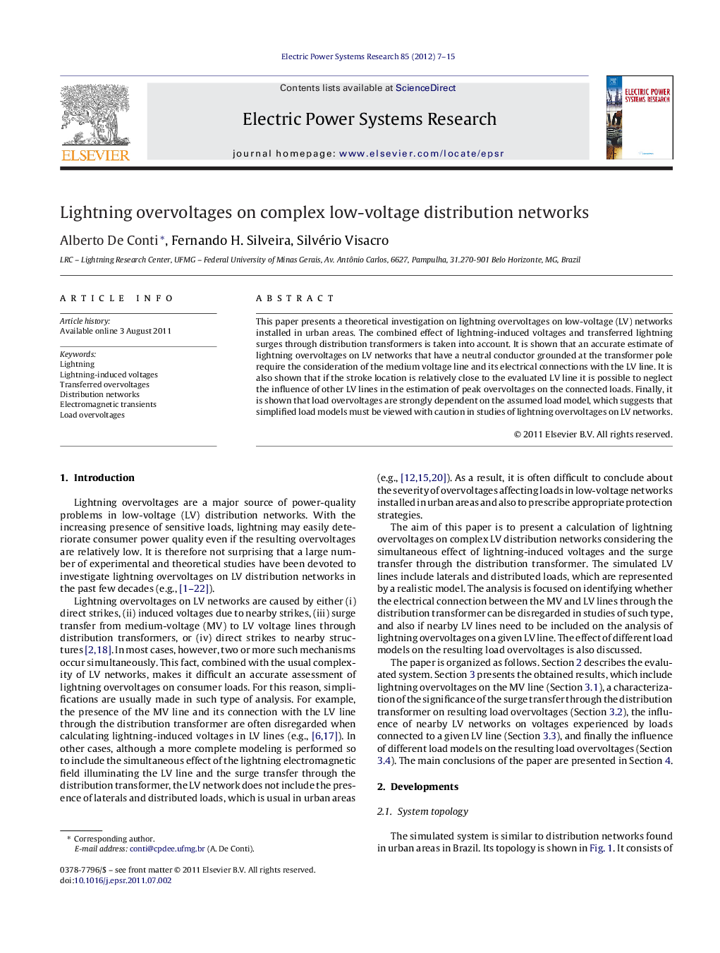 Lightning overvoltages on complex low-voltage distribution networks