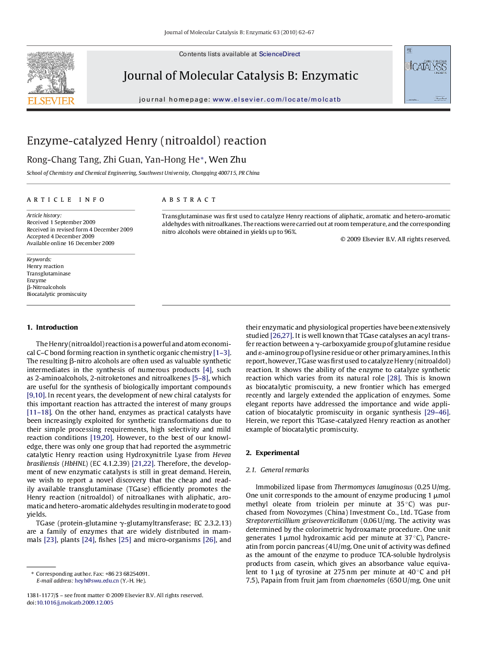 Enzyme-catalyzed Henry (nitroaldol) reaction