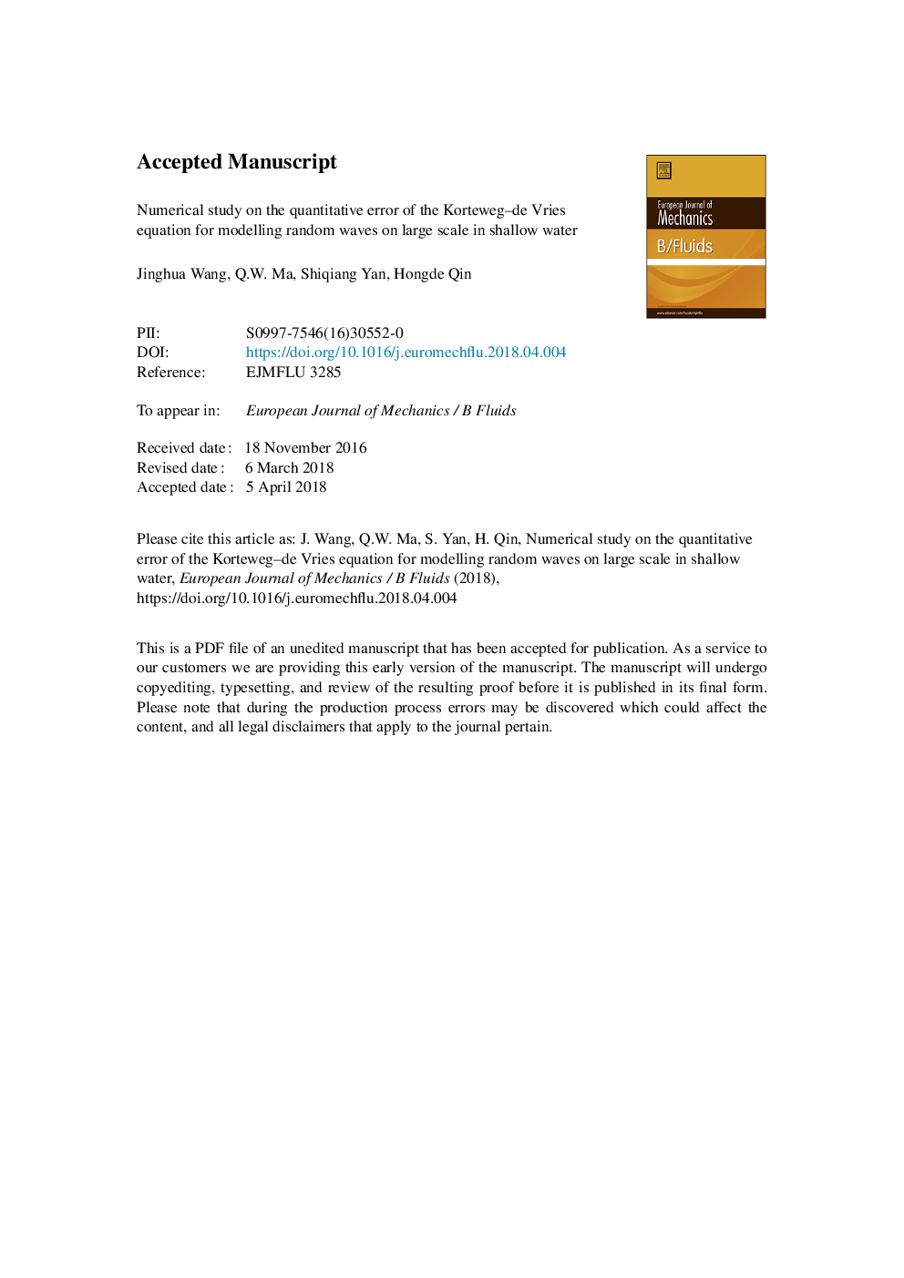 Numerical study on the quantitative error of the Korteweg-de Vries equation for modelling random waves on large scale in shallow water